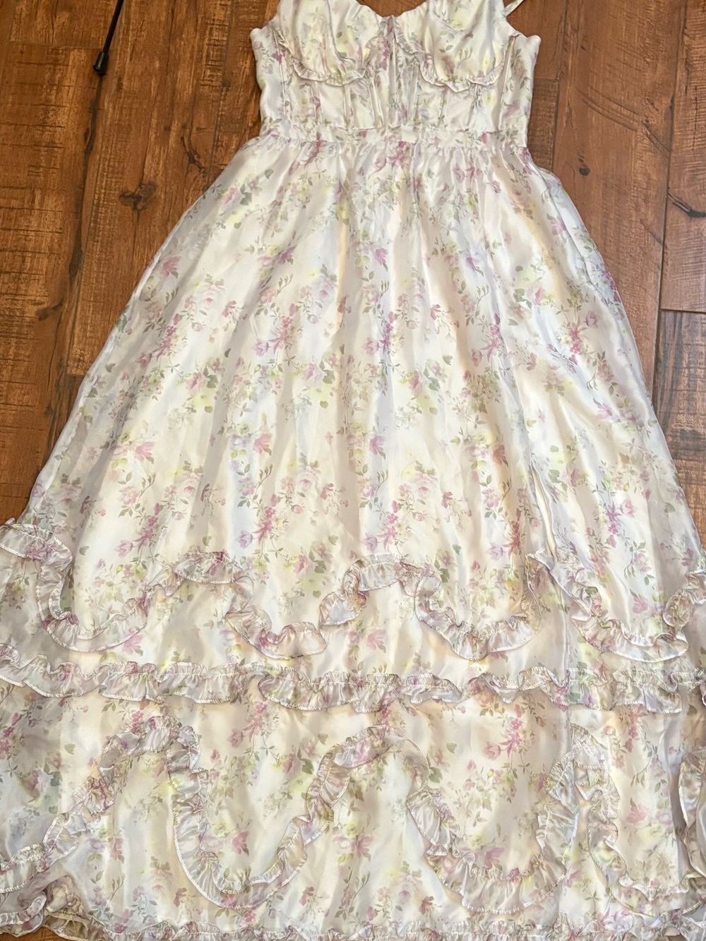 Altar'd State Floral Chiffon Maxi Dress Long Lace-Up Ruffle Womens Size L - Picture 1 of 8